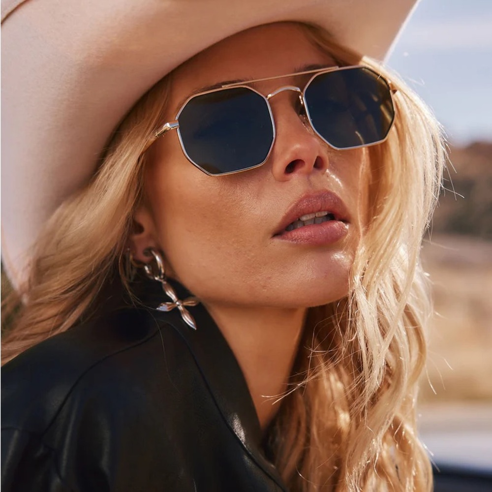 Jetta Black and Gold Aviator Sunglasses